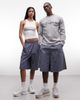 Collusion COLLUSION Unisex longline shorts in blue check - 1