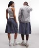 Collusion COLLUSION Unisex longline shorts in blue check - 4
