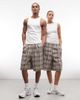 Collusion COLLUSION Unisex longline shorts in brown check - 1