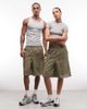 Collusion COLLUSION Unisex longline shorts in green gingham - 1