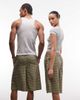 Collusion COLLUSION Unisex longline shorts in green gingham - 4