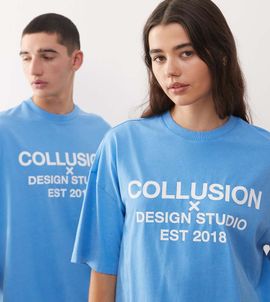 Collusion COLLUSION Unisex t-shirt in blue with central logo print in white