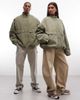 Collusion COLLUSION Unisex utility oversized padded funnel neck jacket in green - 2