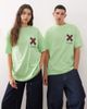 Collusion COLLUSION Unisex X logo T-shirt in green with burgundy print - 3