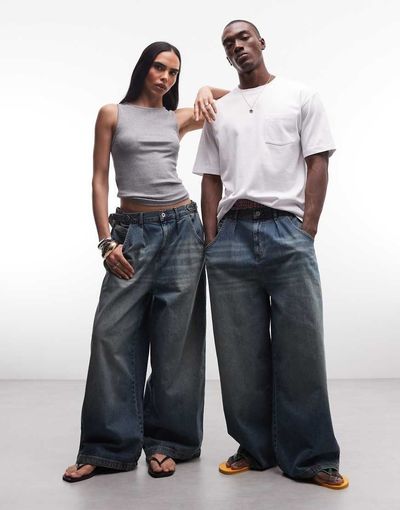 Collusion COLLUSION Unisex XL baggy jeans in mid blue wash