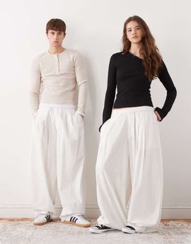 Collusion COLLUSION Unisex XL balloon pants with linen in white