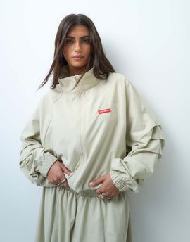 Collusion COLLUSION volume pleated nylon track jacket in stone set-NEUTRAL