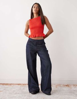 Collusion COLLUSION wide leg chambray denim jeans in rinse wash-Navy