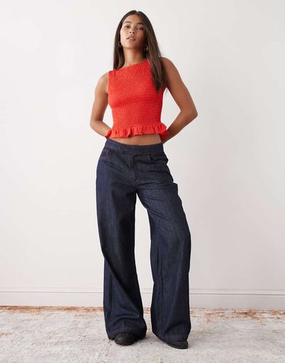 Collusion COLLUSION wide leg chambray denim jeans in rinse wash-Navy