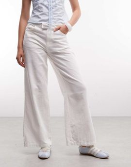 Collusion COLLUSION wide leg linen look pants in white
