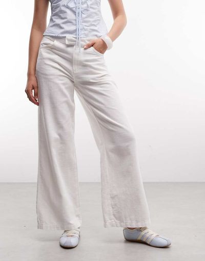 Collusion COLLUSION wide leg linen look pants in white
