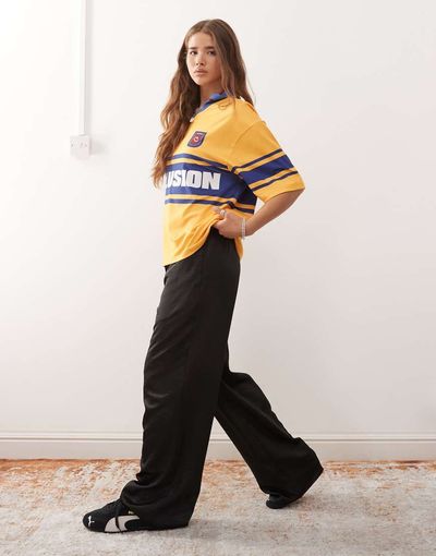 Collusion COLLUSION wide leg satin pants in black