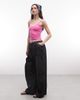 Collusion COLLUSION wide leg skinny tie waist baggy pants in charcoal chambray-Navy - 1
