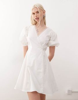 Collusion COLLUSION wrap lace edged mini dress in white