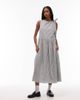 Collusion COLLUSION wrap tie detail midi dress in gray and white stripes - 1