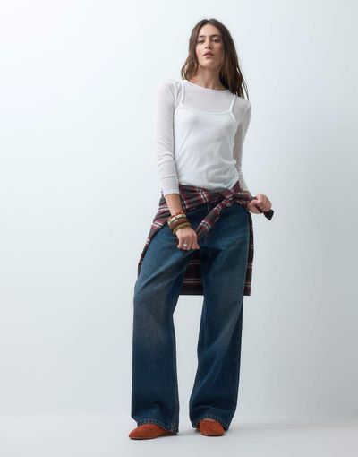Collusion COLLUSION X001 antifit mid rise jeans in dark grunge wash-Blue