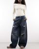 Collusion COLLUSION X006 XL balloon low rise jeans in dark blue grunge wash-Navy - 1