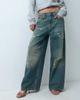 Collusion COLLUSION X007 XL baggy adjustable low rise jeans in grunge worn wash-Green - 2