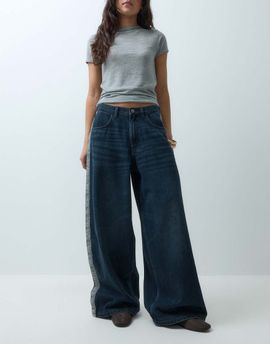 Collusion COLLUSION X007 XL baggy low rise jean in dark wash with sporty trim-Navy