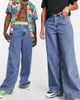 Collusion COLLUSION x018 Unisex Y2K wide leg skater jeans in medium blue - 1