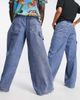 Collusion COLLUSION x018 Unisex Y2K wide leg skater jeans in medium blue - 2