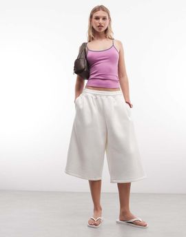Collusion COLLUSION XL baggy longline sweat shorts in ecru-White