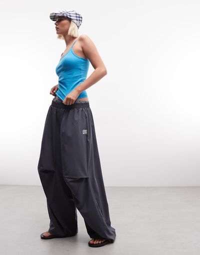 Collusion COLLUSION xl baggy nylon boxer shorts sweatpants-Navy