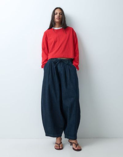 Collusion COLLUSION XL balloon pull on jeans in dark blue wash-Navy