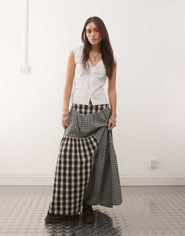 Collusion COLLUSON spliced maxi skirt in gray plaid