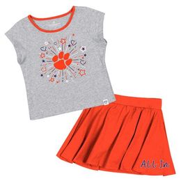 COLOSSEUM Girls Toddler Colosseum Heather Gray/Orange Clemson Tigers Two-Piece Minds For Molding T-Shirt & Skirt Set 