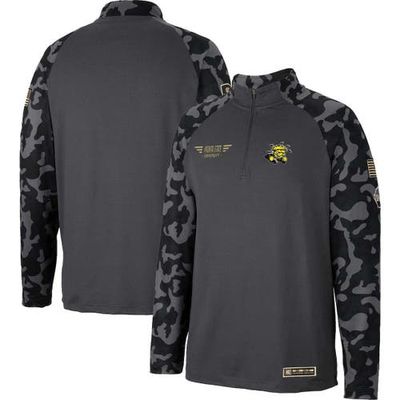 COLOSSEUM Men's Colosseum Charcoal Wichita State Shockers OHT Military Appreciation Long Range Raglan Quarter-Zip Jacket 