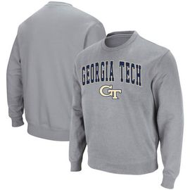COLOSSEUM Men's Colosseum Heathered Gray Georgia Tech Yellow Jackets Arch & Logo Tackle Twill Pullover Sweatshirt