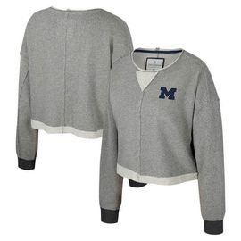 COLOSSEUM Women's Colosseum Charcoal Michigan Wolverines Magnum Scoop Neck Cropped Pullover Sweatshirt 