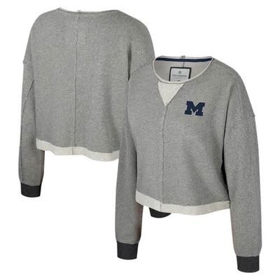 COLOSSEUM Women's Colosseum Charcoal Michigan Wolverines Magnum Scoop Neck Cropped Pullover Sweatshirt 