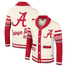 COLOSSEUM Women's Colosseum Cream Alabama Crimson Tide Wild Collective Button-Up Jacquard Sweater 
