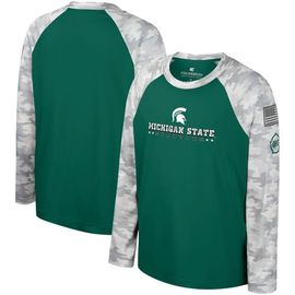 COLOSSEUM Youth Colosseum Green/Camo Michigan State Spartans OHT Military Appreciation Dark Star Raglan Long Sleeve T-Shirt 