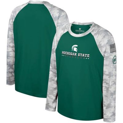 COLOSSEUM Youth Colosseum Green/Camo Michigan State Spartans OHT Military Appreciation Dark Star Raglan Long Sleeve T-Shirt 