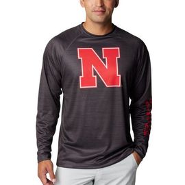 Columbia Men's Columbia Heather Charcoal Nebraska Huskers PFG Terminal Tackle Omni-Shade Raglan Long Sleeve T-Shirt 
