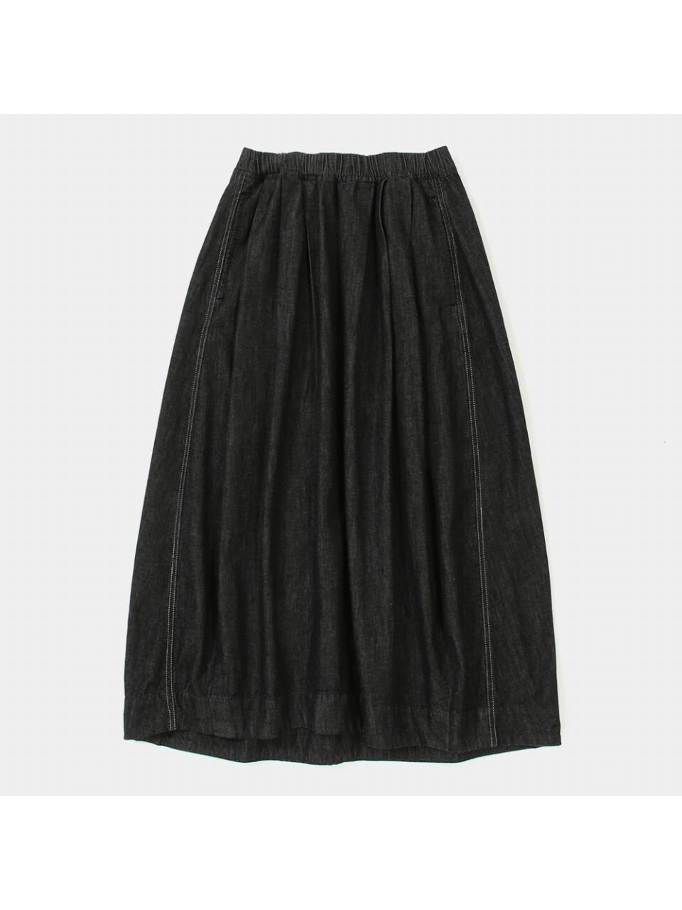 Columbia University ALL-ROUND PLEATS DENIM LONG SKIRT [Black]