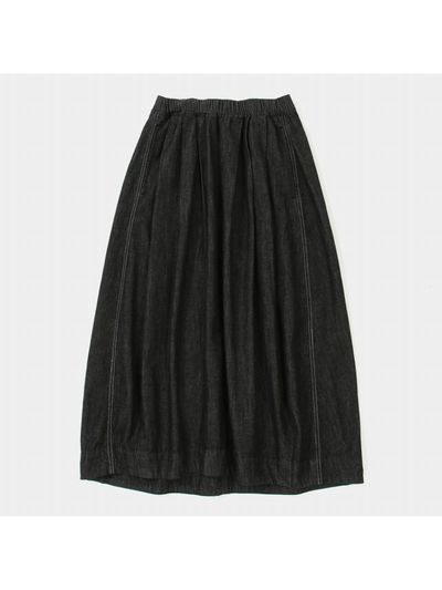 Columbia University ALL-ROUND PLEATS DENIM LONG SKIRT [Black]