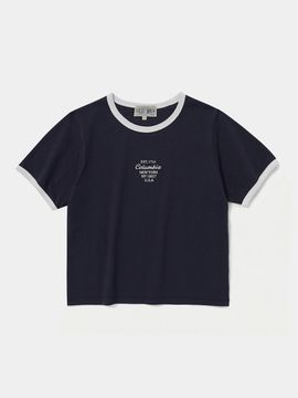 Columbia University CU BIG SCRIPT WOMEN SHORT SLEEVE RINGER T-SHIRTS [Crown Navy]