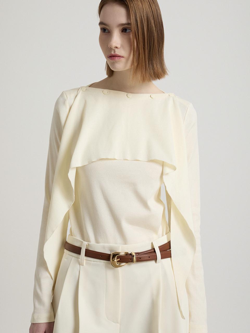 comgen Detachable Scarf Boat Neck Long Sleeve Cotton T-shirt (NAFS1-WKL020_120)