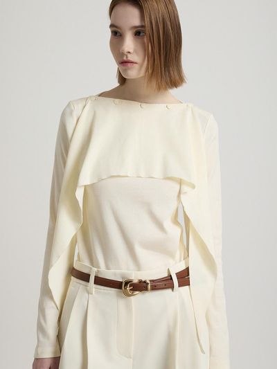 comgen Detachable Scarf Boat Neck Long Sleeve Cotton T-shirt (NAFS1-WKL020_120)