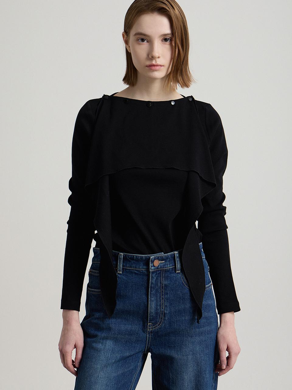 comgen Detachable Scarf Boat Neck Long Sleeve Cotton T-shirt (NAFS1-WKL020_450)