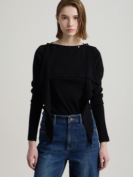 comgen Detachable Scarf Boat Neck Long Sleeve Cotton T-shirt (NAFS1-WKL020_450)