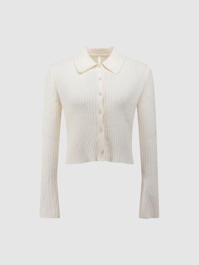 comgen Knit Shirt Collar Cardigan