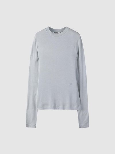 comgen Rib Neck Long Sleeve Embroidered T-Shirt  NAES1-WKL010420