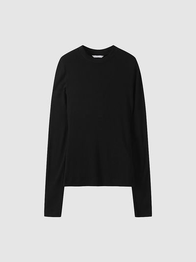 comgen Rib Neck Long Sleeve Embroidered T-Shirt NAES1-WKL010450