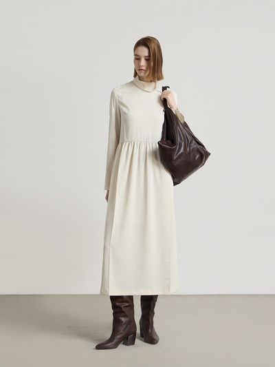 comgen Silky High-Neck Pleated Long Dress (NAFS1-WOP080_120)