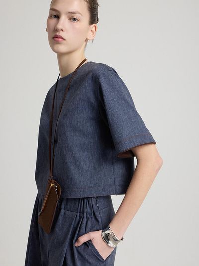 comgen Sleeve Color Detail Crop Blouse (NAFU4-WRC090)